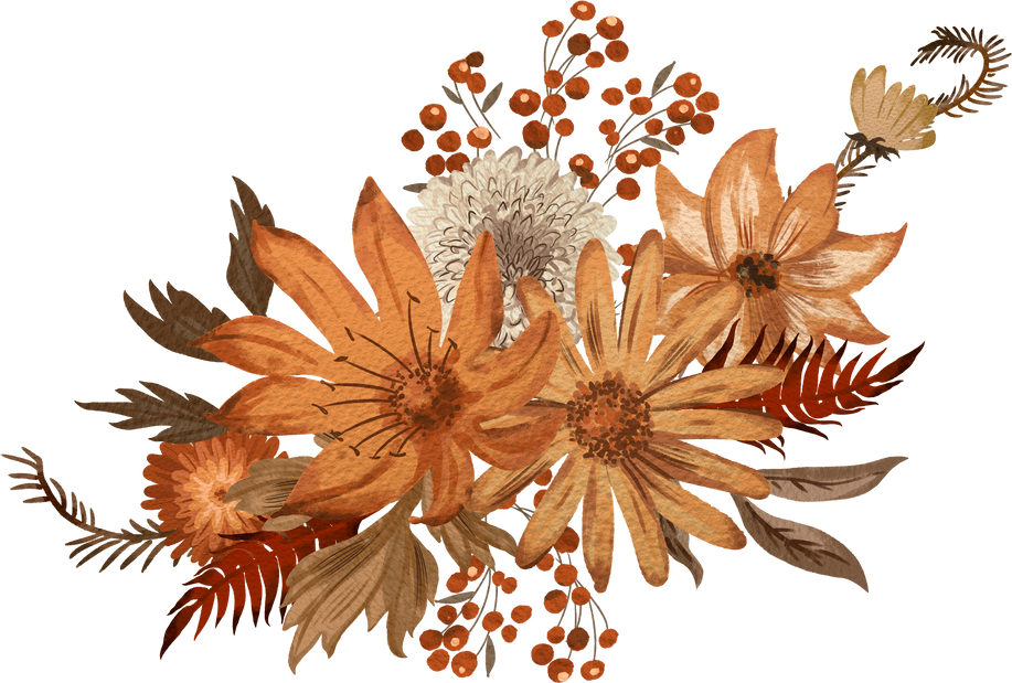 Autumn bouquet with daisies and berries